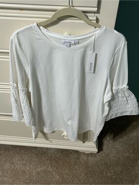 Chico's White Embroidered Bell-Sleeve Tee